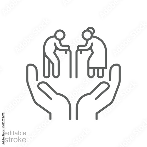 Elder Care Icon, Senior Support, Home Help, Healthcare, Caregiver, Editable Stroke, Thin Line