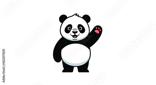 A cute animated pixel art giant panda waving hello with a happy expression on its face a charming character greeting