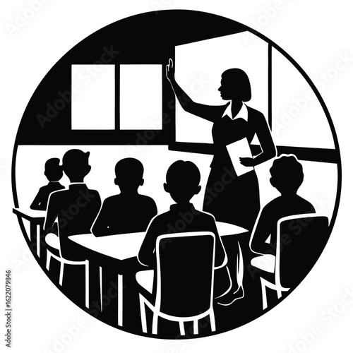 Teacher instructing students in a classroom setting learning education