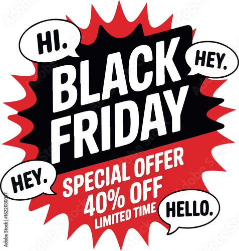 Black Friday special offer with conversational bubbles discount sale vector