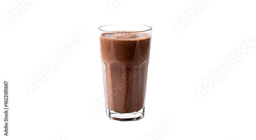 Tall Refreshing Glass of Frothy Chocolate Milk on a Clean White Background. PNG Transparent Background