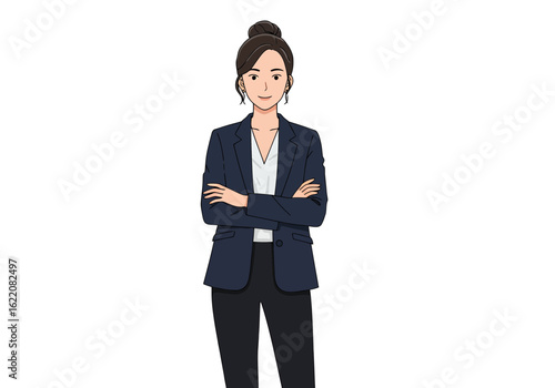Confident businesswoman standing with arms crossed ready to lead her team to success today