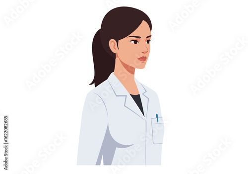 Confident young doctor wearing lab coat ready to help patients in medical clinic setting