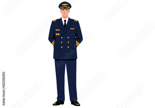Confident airline pilot in uniform ready for takeoff, aviation professional, modern air travel industry