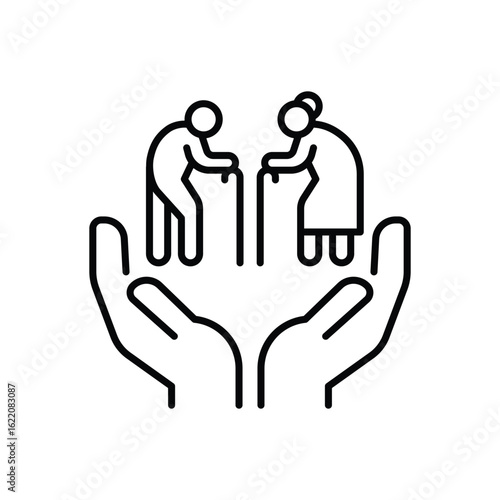 Elder Care Icon, Senior Support, Home Help, Healthcare, Caregiver,, Thin Line