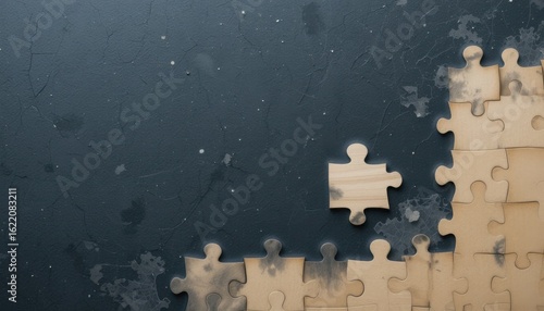 Incomplete Puzzle Pieces on Dark Surface, Concept of Problem Solving and Collaboration, Minimalist Flat Lay for Business and Education Use