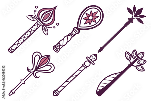 set of Magic wand vector silhouette illustration isolated on white background