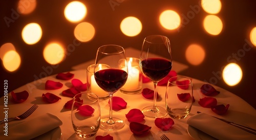 Romantic Dinner Table with Candlelight and Wine