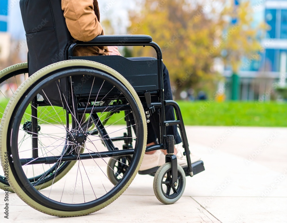 Obraz premium Photograph of person in wheelchair highlighting mobility and accessibility themes suitable for healthcare and social inclusion industries