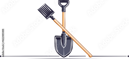 garden tools shovel and fork crossed clip art preview