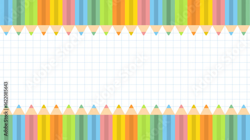上下に並んだカラフルな色鉛筆のフレーム背景下に並んだカラフルな色鉛筆のフレーム背景と枠線