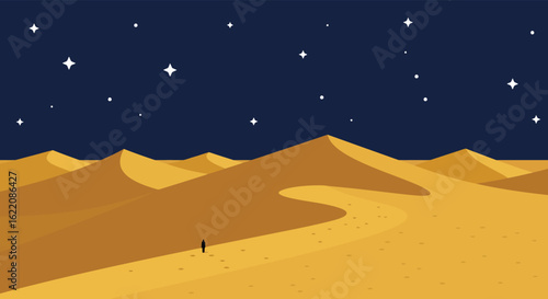 Desert Landscape at Night with Stars