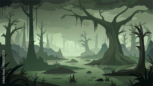 The air is thick with the scent of decay and dampness adding to the haunting and mysterious allure of the swamp.