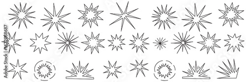 Dynamic line sparkle vector collection with comic-style bursts and radial patterns in black. Great for graphic design, comic art, illustrations, and adding visual energy to creative projects