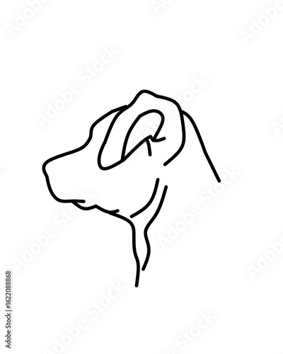 Minimalist black line drawing of a dog’s head in profile. Perfect for pet care, veterinary, and animal-related branding or creative projects emphasizing simplicity.