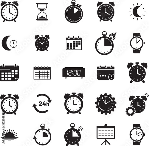 Silhouette Time Icons Collection of Clocks Watches Calendars