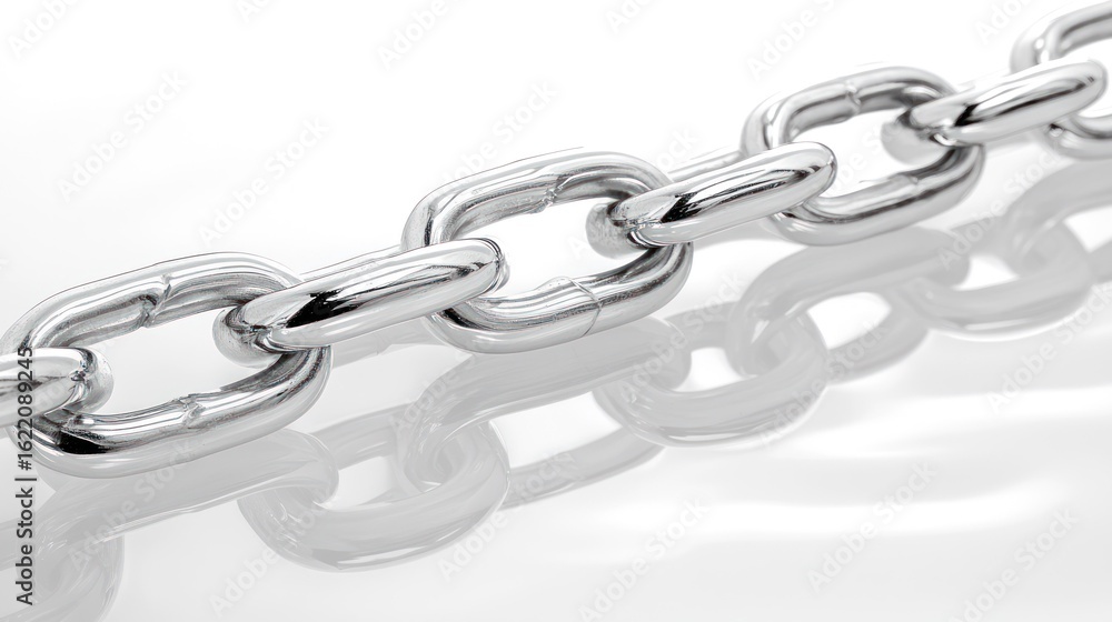Fototapeta premium Silver Metal Chain Links on Reflective Surface