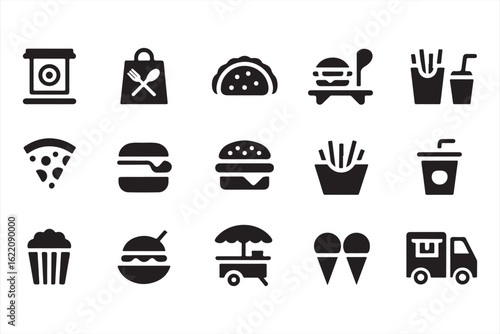 Vector Collection of Popular Fast Food Icons for Food-Related Projects
