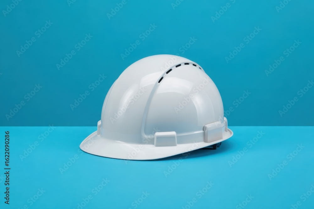 Fototapeta premium White hard hat on a blue background