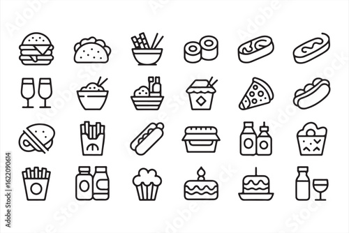 Hand-Drawn Icons of Fast Food and Desserts for Digital Projects