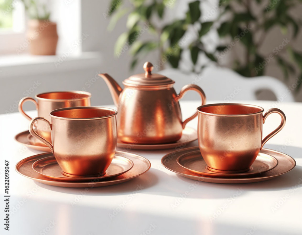Fototapeta premium copper teapot and cups