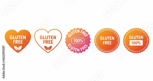 Gluten free vector badges and stickers, set of various shapes on white background