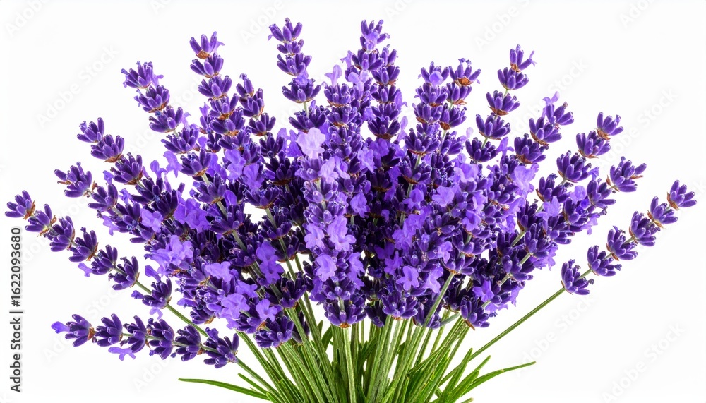 Fototapeta premium Lavender Bouquet Fan Composition, Purple Flowers, Aromatic Bloom, White Background lavender, flowers