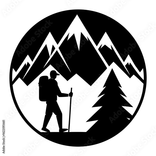 Hiking vector silhouette illustration isolated on white background