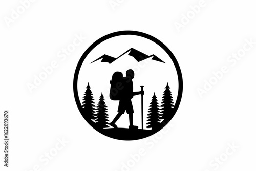 Hiking vector silhouette illustration isolated on white background