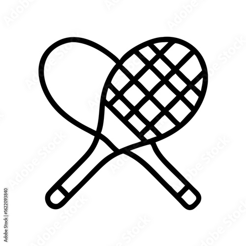 Two crossed tennis rackets in minimal line art style  