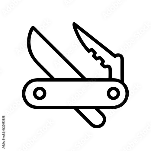 Multi-tool knife with blades in minimalist black line style  