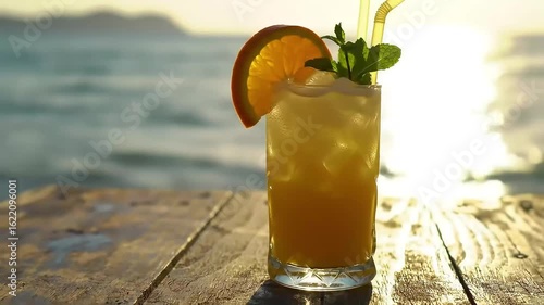 orange juice on the beach
