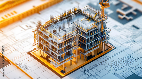 Construction process from foundation to roof in step-by-step.