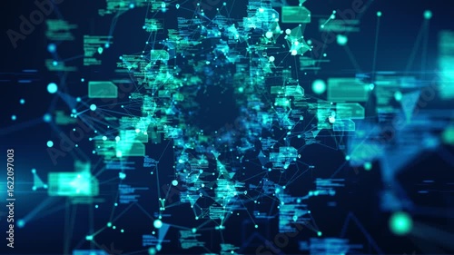 Encrypted data transfer network with AI powered security encryption, animation