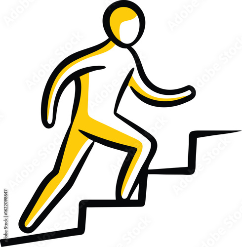 Vector art of man climbing up the stairs to success isolated on white background