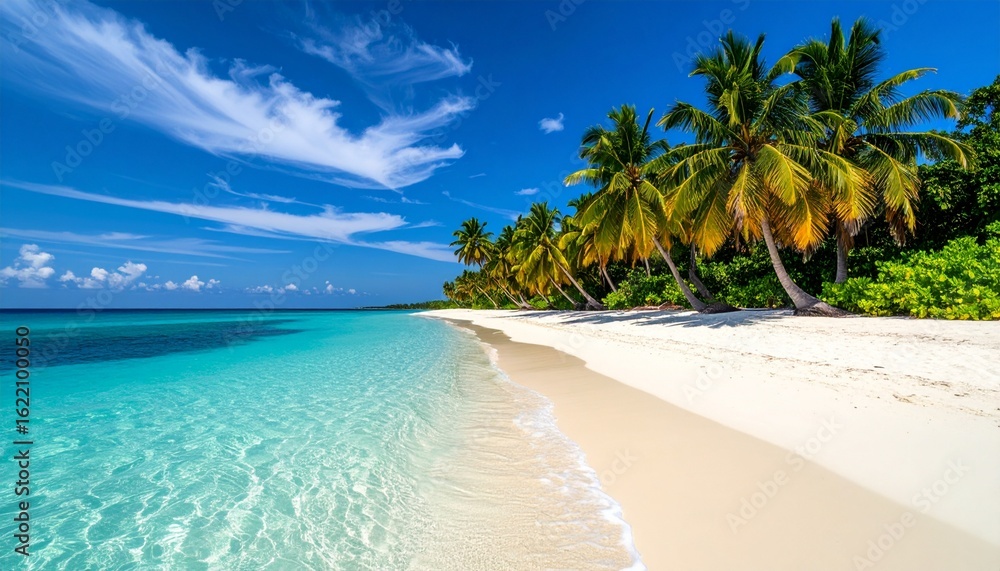 Naklejka premium tropical beach with coconut palm trees