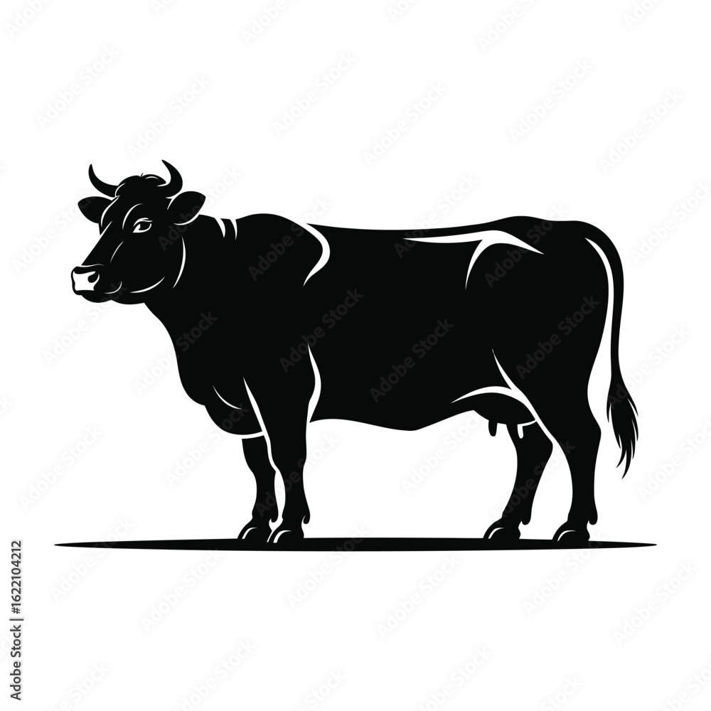 Fototapeta premium Silhouette of a powerful bull standing majestically against a white background