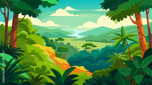 Overlooking the lush canopy of a tropical rainforest vibrant and teeming with life.