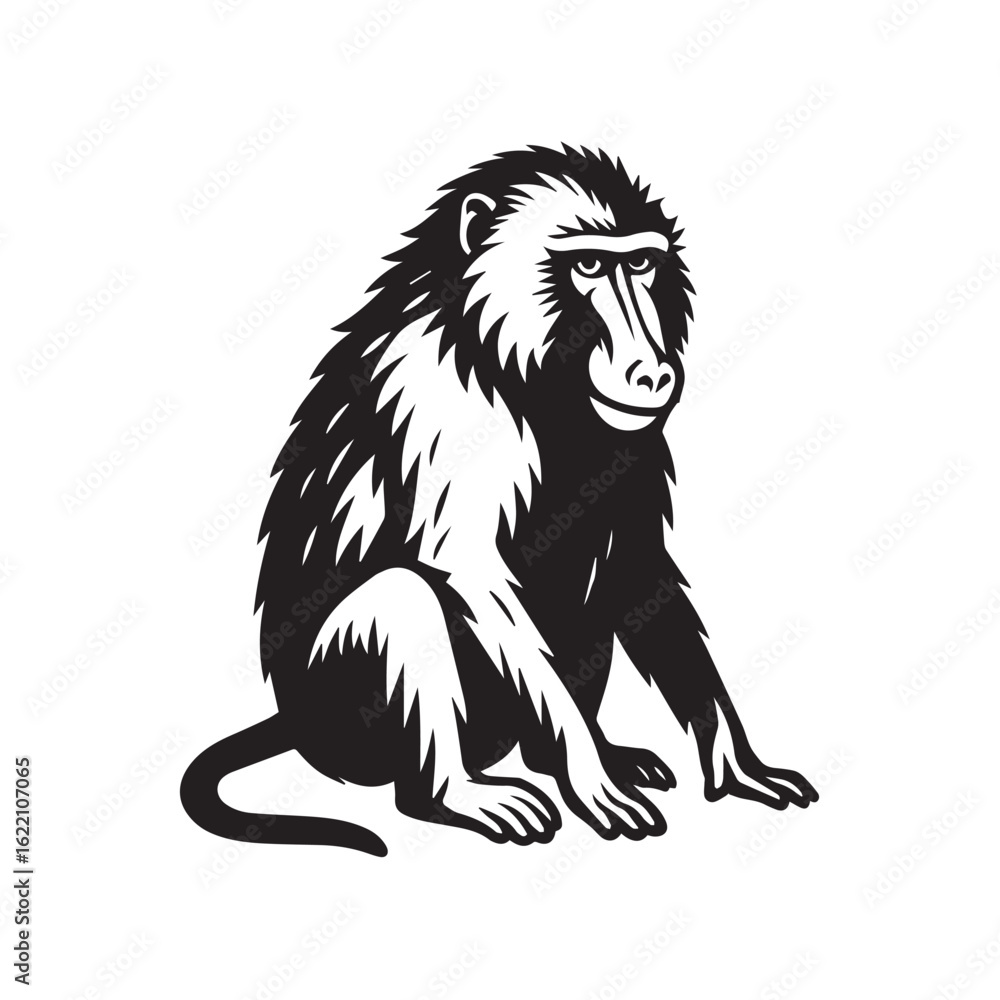 Fototapeta premium Baboon black and white vector illustration