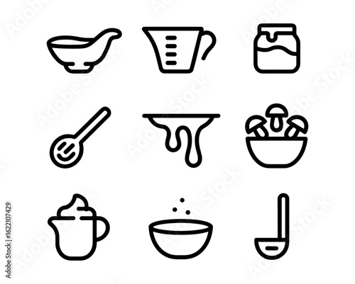 Minimal kitchen and cooking line icons for recipes and food apps