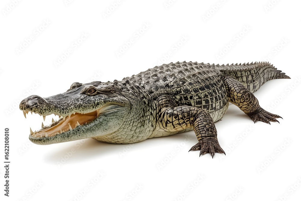 Naklejka premium a fierce crocodile protected on a white background