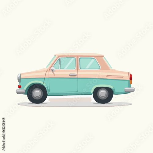 Charming vintage two-tone sedan, a nostalgic automotive icon evoking classic travel and retro road trip adventures with its pastel colors and timeless design