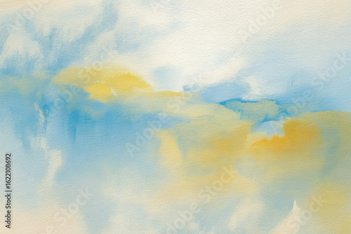 Abstract blue and yellow watercolor wash image