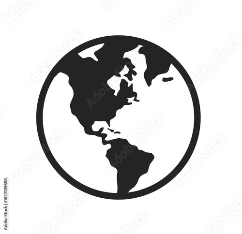 Dark Gray World Map Icon, Minimalist Design