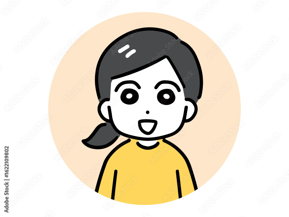 笑顔で正面を向いている若い女性の丸いアイコン(上半身) 笑顔で正面を向いている若い女性の丸いアイコン(上半身)