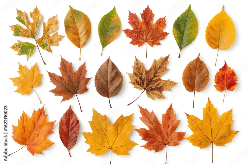 Fototapeta premium Collection of Autumn Leaves Isolated on White.