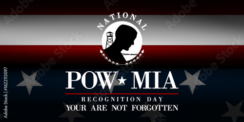 September is POW MIA Recognition Day. Suitable for posters, banners and social media. Black background.
