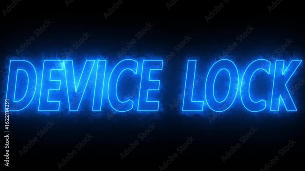 Flickering neon blue glowing Device Lock sign animated black background. neon device text animation Flickering neon blue glowing Device Lock sign animated black background. neon device text animation