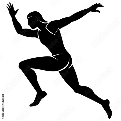 Athletic runner black silhouette athlete running