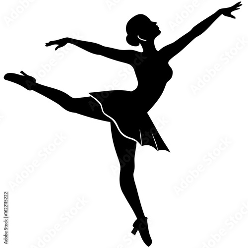 Ballet dancer graceful pose black silhouette white background